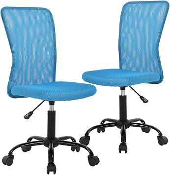 Ergonomic Office Chair Desk Chair Mesh Computer Chair with Lumbar Support No Arms Swivel Rolling Executive Chair for Back Pain 2 Pack Blue
