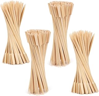 10 Inch (400 Pack) Natural Bamboo Skewers Wide Flat Paddle Bamboo Wood Picks for Grilling, Appetiser, Fruit, Cocktail, Kabob, Barbecue, Sausage