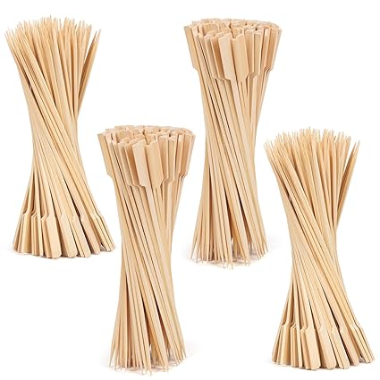 10 Inch (400 Pack) Natural Bamboo Skewers Wide Flat Paddle Bamboo Wood Picks for Grilling, Appetiser, Fruit, Cocktail, Kabob, Barbecue, Sausage