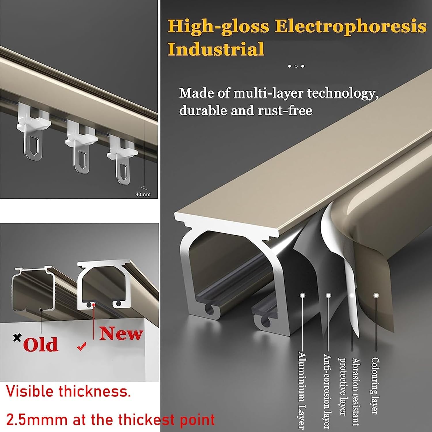 Double rail de rideau en aluminium facile à fixer au plafond, rail coulissant robuste avec trous pré-percés, glissement fluide et silencieux pour rideaux, cloisons, séparateurs de pièce