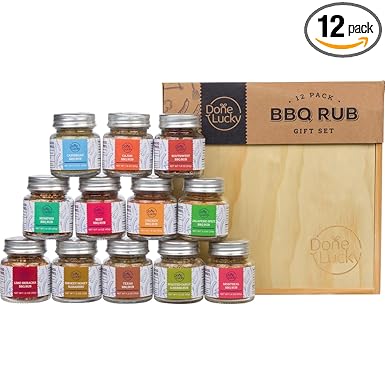 BBQ Rub Gift Set - Spice Gift Set in Premium Wooden Box - Great Grilling Gift for Christmas, Birthday, Father's Day for Him, Dad, Men, or Her - Unique Barbecue Seasonings (Set of 12)