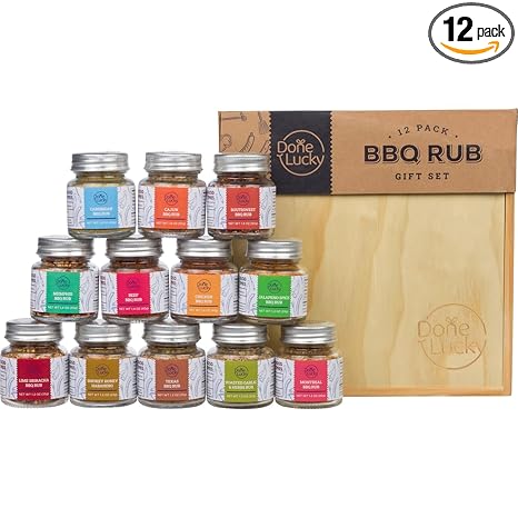 BBQ Rub Gift Set - Spice Gift Set in Premium Wooden Box - Great Grilling Gift for Christmas, Birthday, Father's Day for Him, Dad, Men, or Her - Unique Barbecue Seasonings (Set of 12)