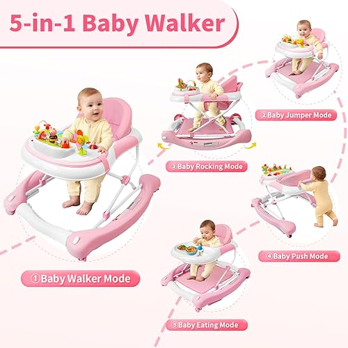 Miniatura 2 de Andador de bebé 5 en 1, caminador de música y luces para bebés niños y niñas de 6 a 12 meses, andadores plegables con ruedas y gorila combo