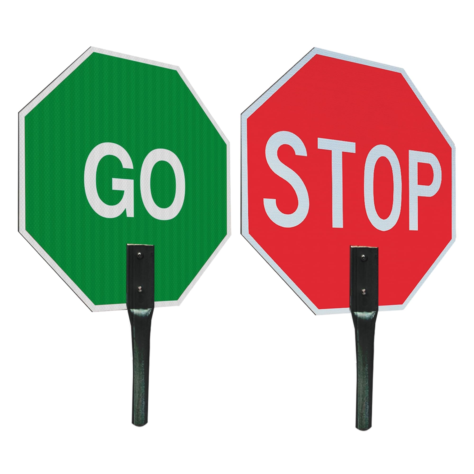 OLANZU "STOP and GO" Sign Double Sided 18"x18" - Aluminum with Metal Handle Nuts, Screws & Wrench- High Intensity Honeycomb Reflective Stop Go Paddles