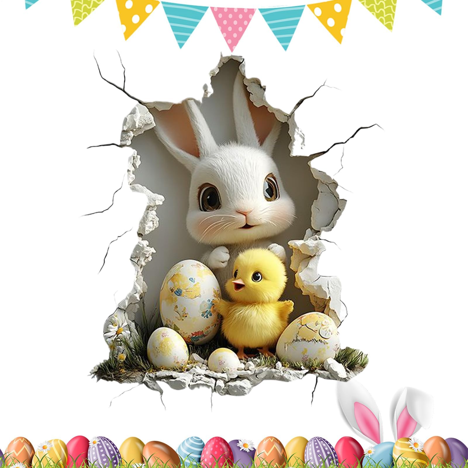Muiltvoe Geigen Pflege Set Wall Stickers Rabbit Egg Design Perforated Design for Bedroom - For Bathroom, Bedroom, Child, Class, Kindergarten, Room