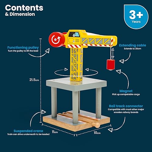 Miniatura 2 de Bigjigs Rail Grúa amarilla grande magnética - Otras marcas principales de carriles de madera son compatibles