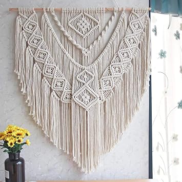 LSHCX Macrame Wall Hanging Driftwood Decor Boho Woven Home Decoration for Bedroom Living Room Gallery Perfect Handmade Gifts, 23.6" W X 23.6" L