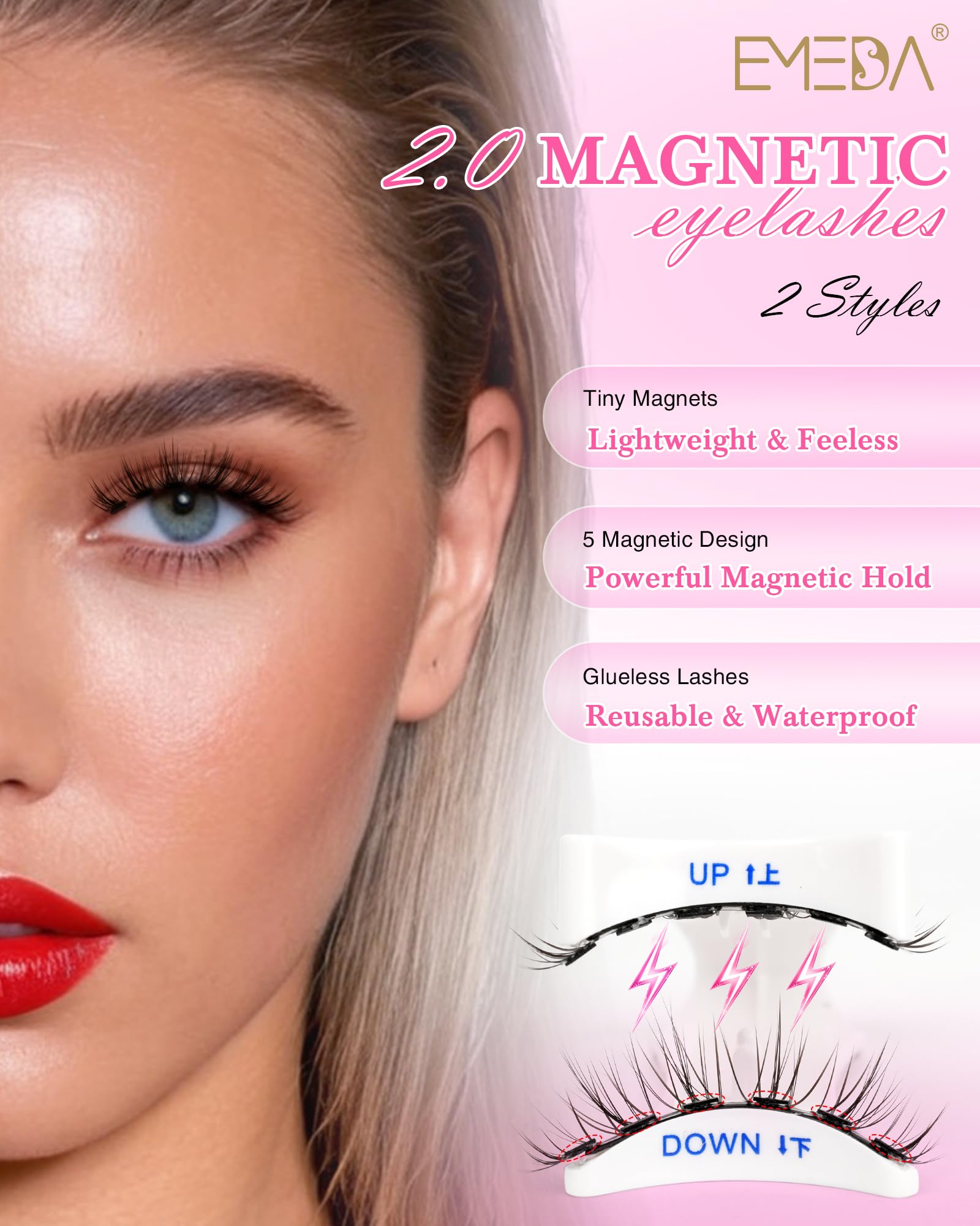 Ciglia magnetiche dall'aspetto naturale, 2 paia di ciglia magnetiche riutilizzabili su entrambi i lati, con applicatore e specchio, senza colla necessaria, colore nero (Manga Look 5-11 mm)