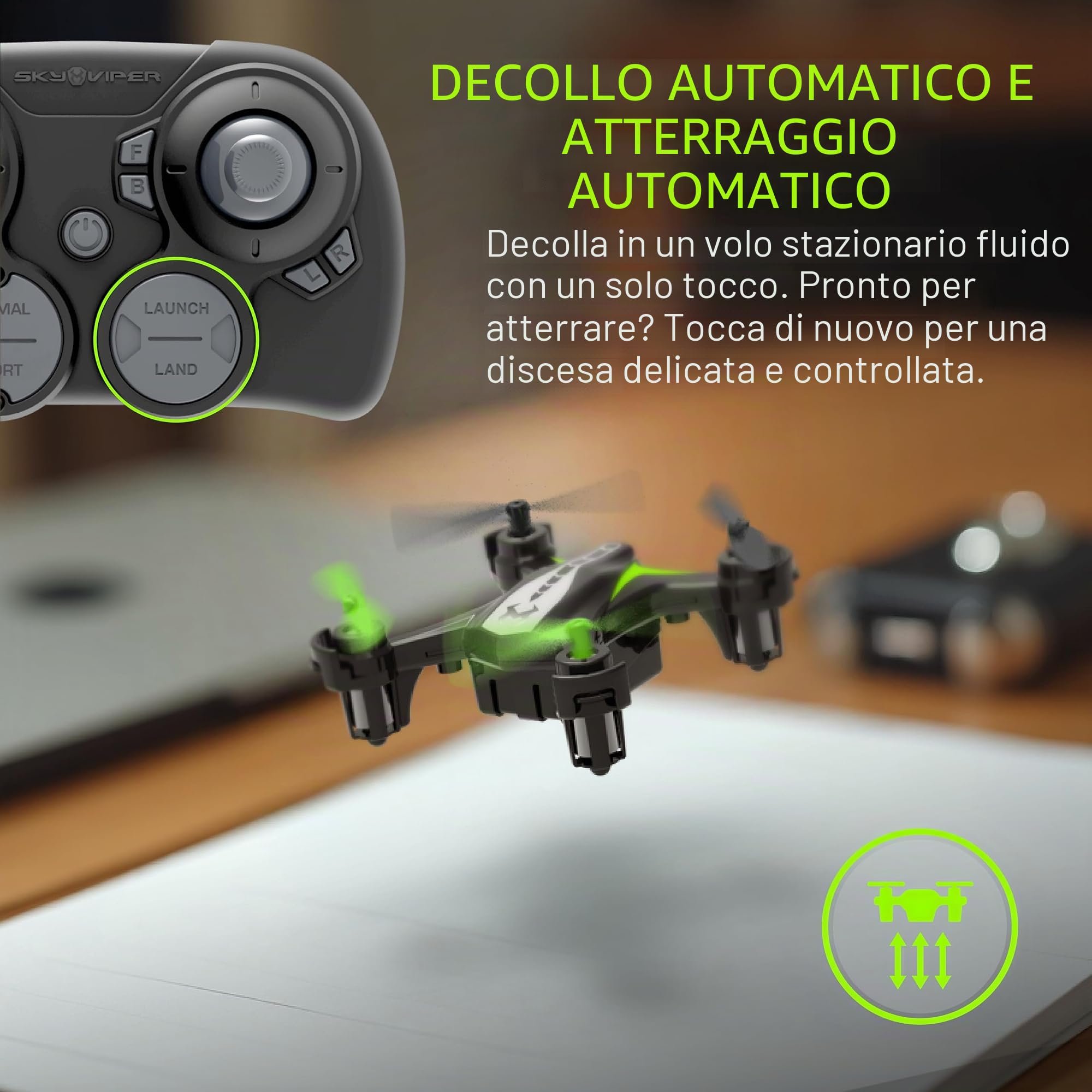 Sky Viper Dash Nano Drone Nero/Verde, 2 x 2 x 0,75 pollici