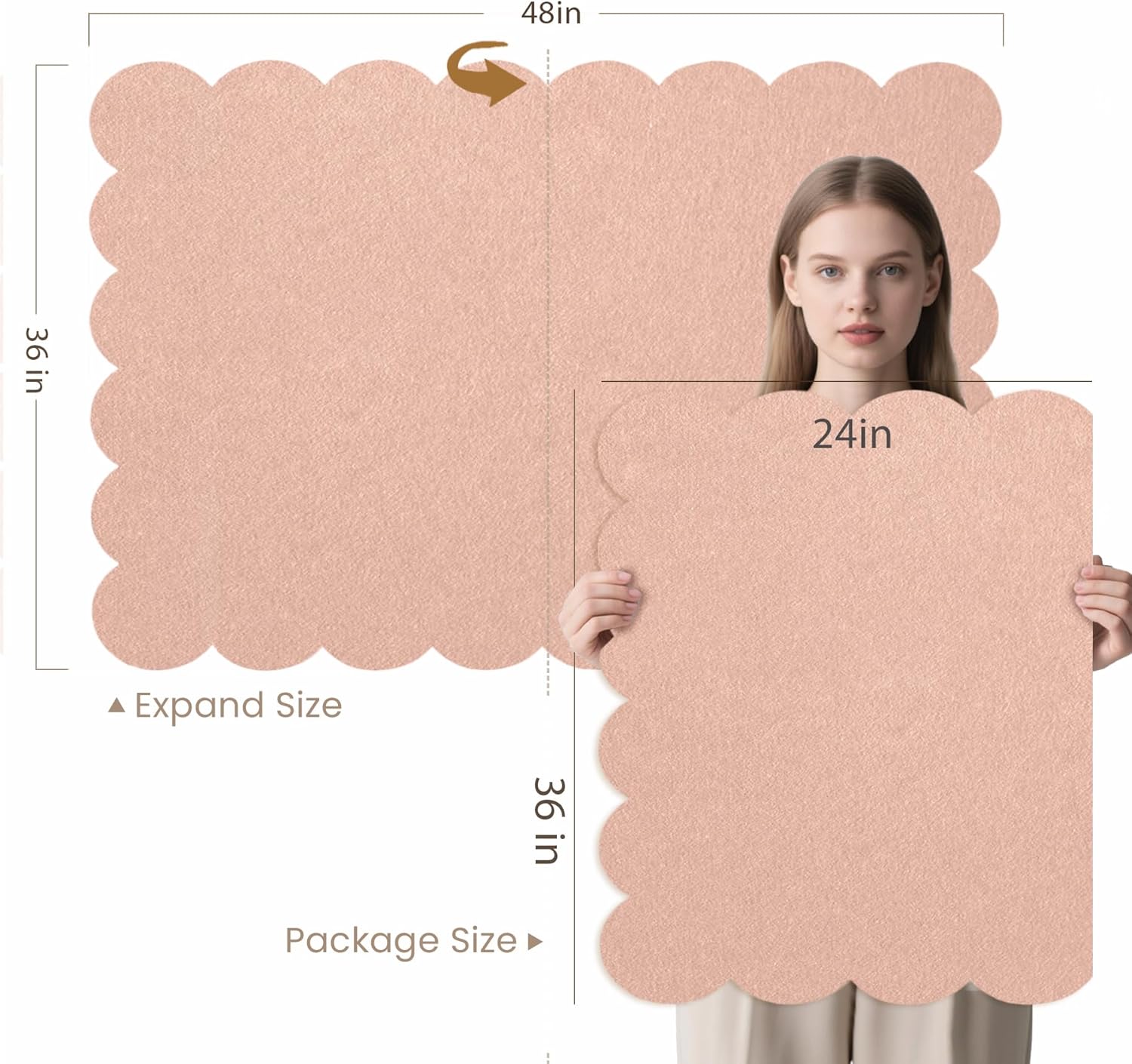 lightomorrow scalloped bulletin board, 48 x 36 inches felt pin board - decorative cork alternative for wall, foldable picture self-adhesive vision prayer board with 20 pushpins - mauvey pink mauvey pink 48×36 inches