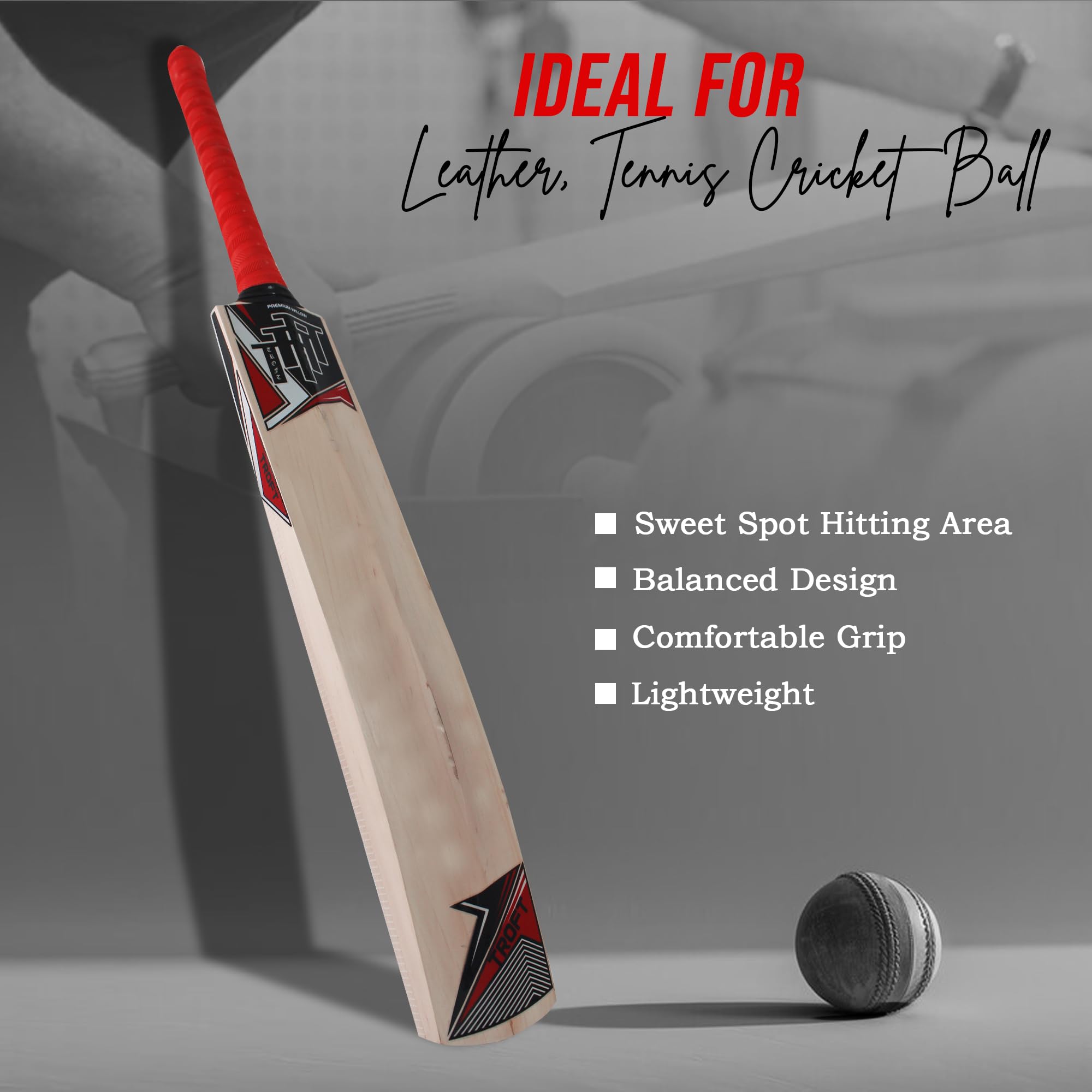 Troft Massive Spot Grade 3 Kashmir Willow Cricket Bat | Premium Kashmir Willow Bat with Thick Edges & Large Sweet Spot | Ideal for Leather & Tennis Ball Cricket | Size : 6 (31.50) 2