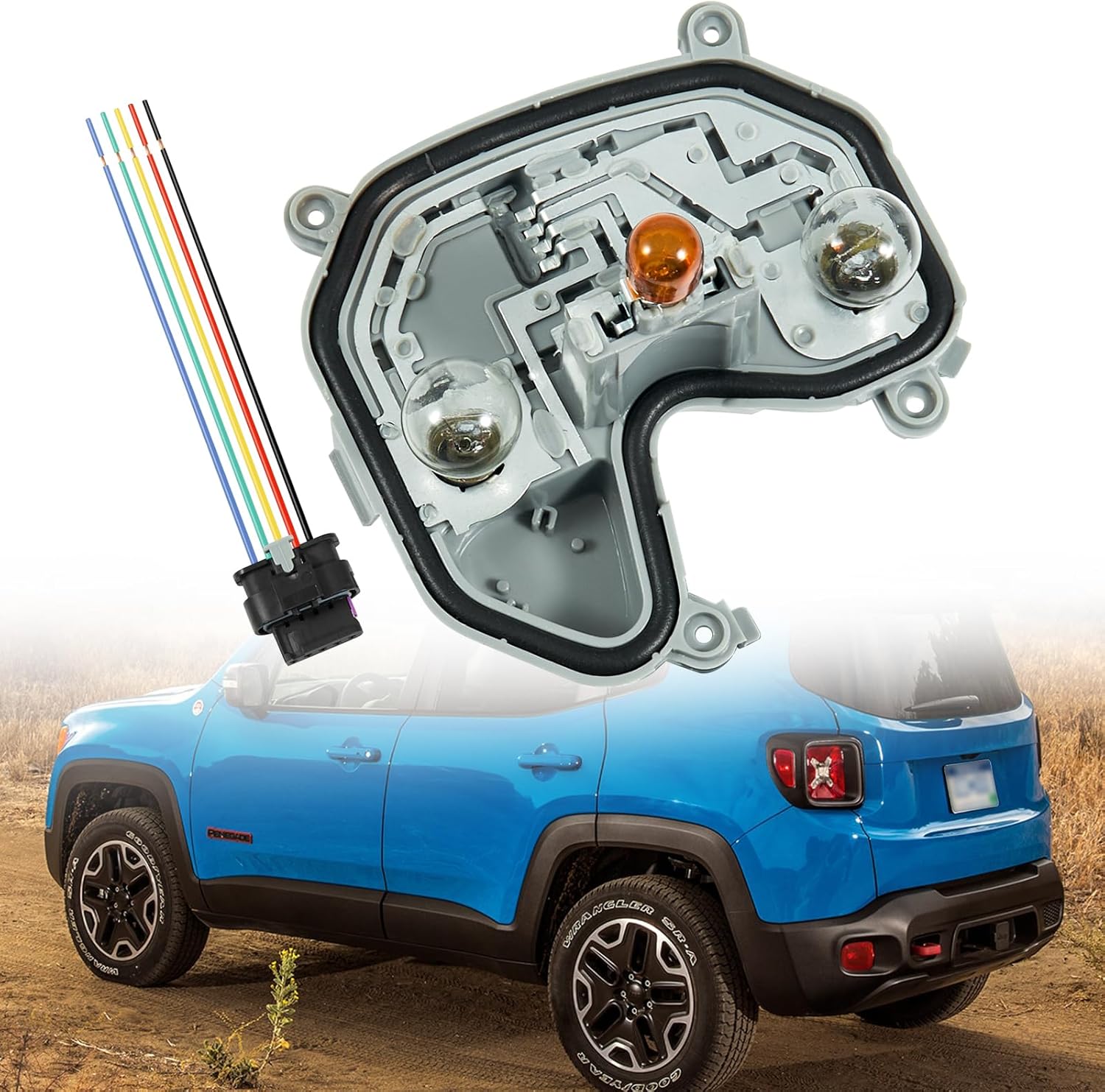 Left Driver Side Rear Tail Light Lamp Holder Bracket with Harness Compatible with Jeep Renegade 2015 2016 2017 2018 2019 2020 2021 2022 2023 Rear Tail Lamp Housing Replace # 68270892AA