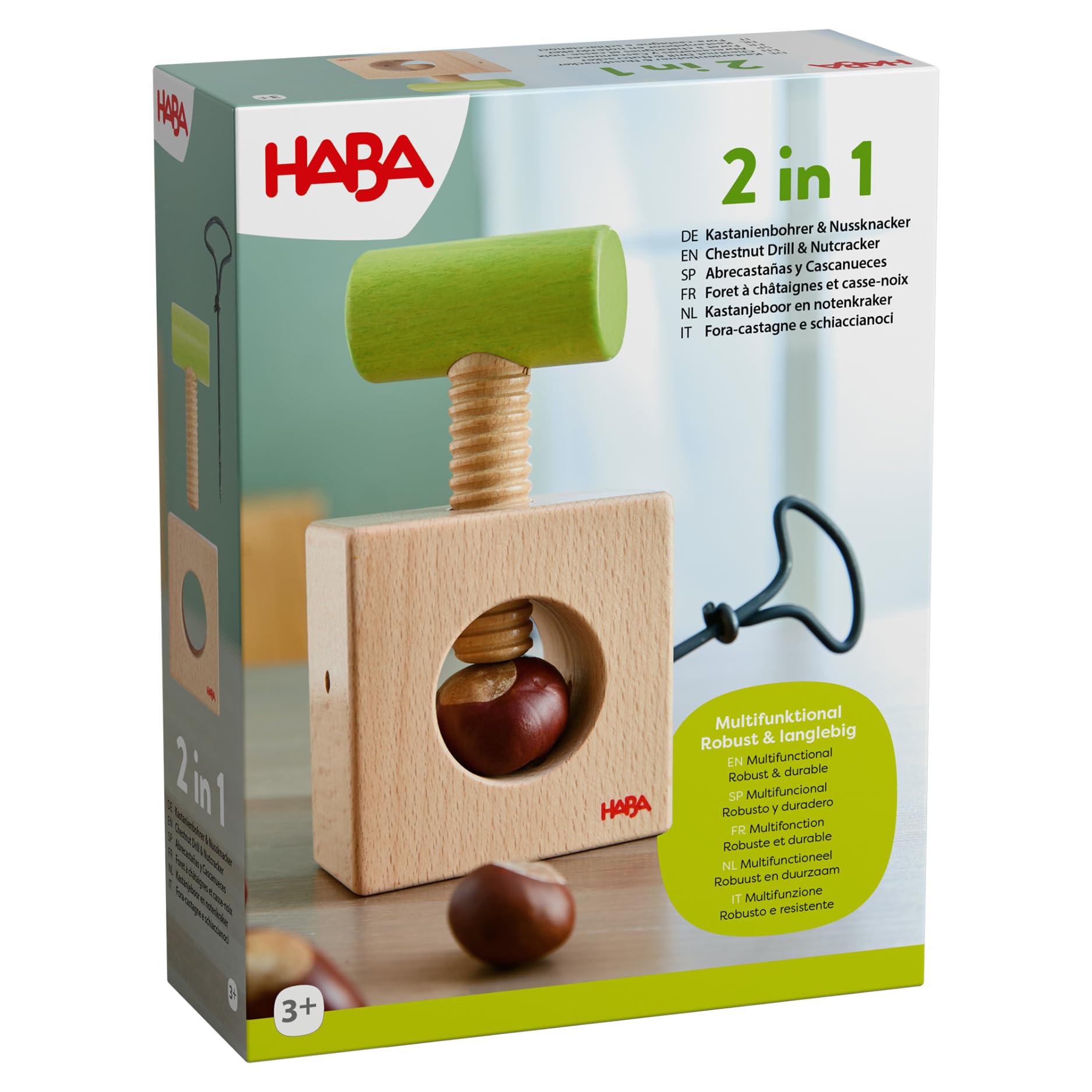 HABA Kastanienbohrer & Nussknacker 2-in-1 – Vielseitiges Bastel- und Küchen-Werkzeug für Kinder & Erwachsene – 2012298001