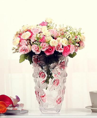 Miniatura 2 de Florero de flores de vidrio de 9.3 pulgadas de alto, jarrones de cristal únicos para centros de mesa, jarrones grandes de rosa vintage, regalos de