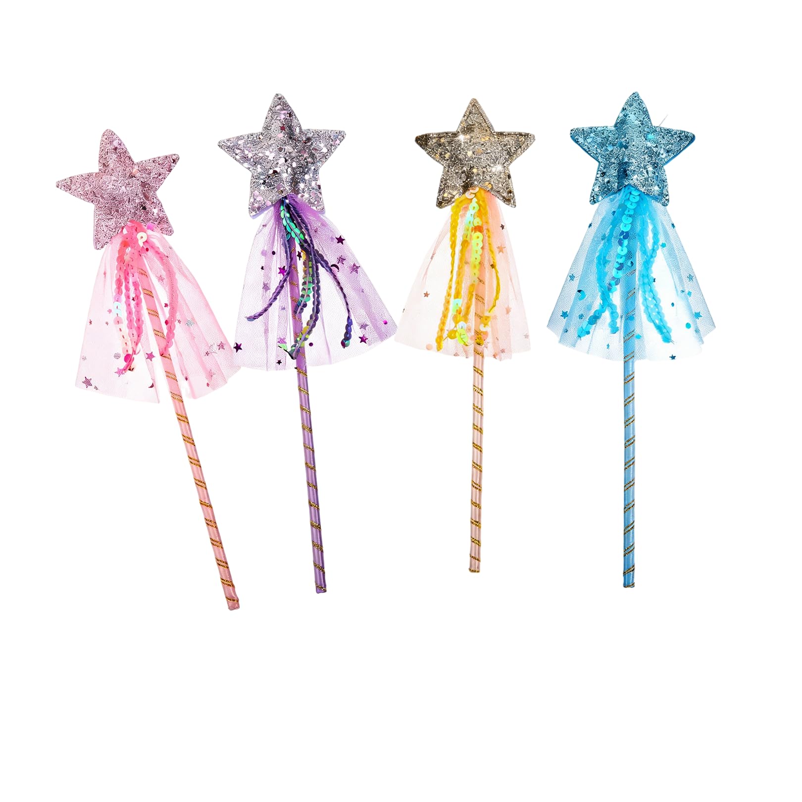ASREJUR 4 PCS Star-shaped Fairy Wand, Glitter Princess Accessories, Magical Wands for Kids as Toys and Decorations for Cosplay, Performance, Themed Parties, Birthday and Halloween Festival(4 Color)
