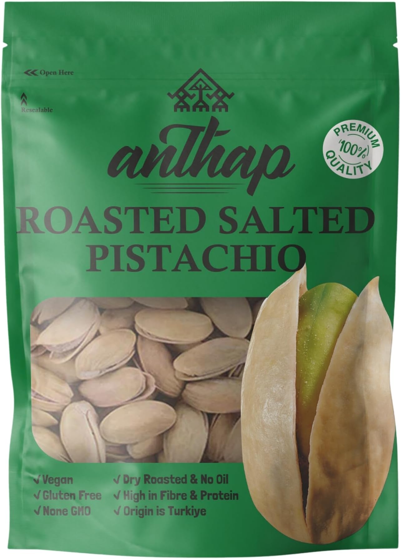 Anthap Roasted Salted Antep Pistachio, Premium Quality Antep Pistachios, Perfectly Roasted & Lightly Salted, Rich & Nutty Flavor, Crunchy & Satisfying Texture, Ideal for Snacking & Sharing, 1kg