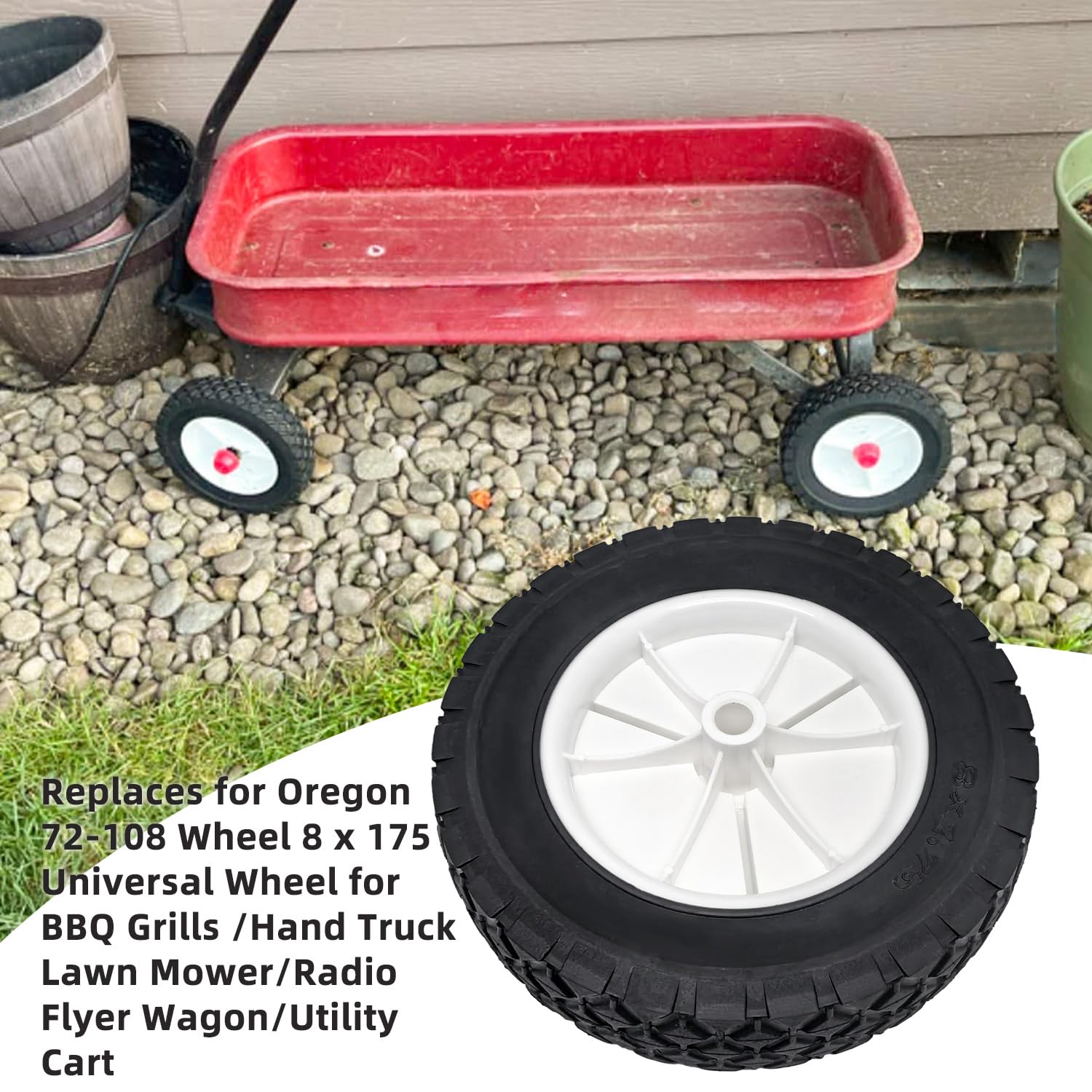 2 ruote in plastica da 20,3 cm di ricambio per Oregon 72-108, 8 x 175, ruota universale per barbecue, camion a mano, tosaerba, radio, flyer wagon, carrello multiuso