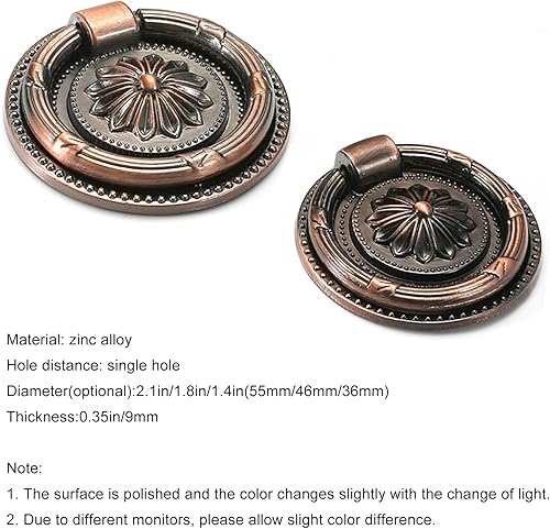 Miniatura 3 de Jinyuanchao 6 manijas de anillo caído de latón aceitado para gabinete, tiradores de armario de cajón (marrón, 2.1 pulgadas2.165 in)