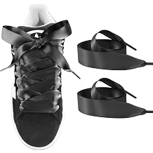 UamGlsob 3/4" Wide Ribbon Shoe Laces for Sneakers, 2CM Satin Flat Thick Fancy Silk Shoelaces Replacement for Women Girls