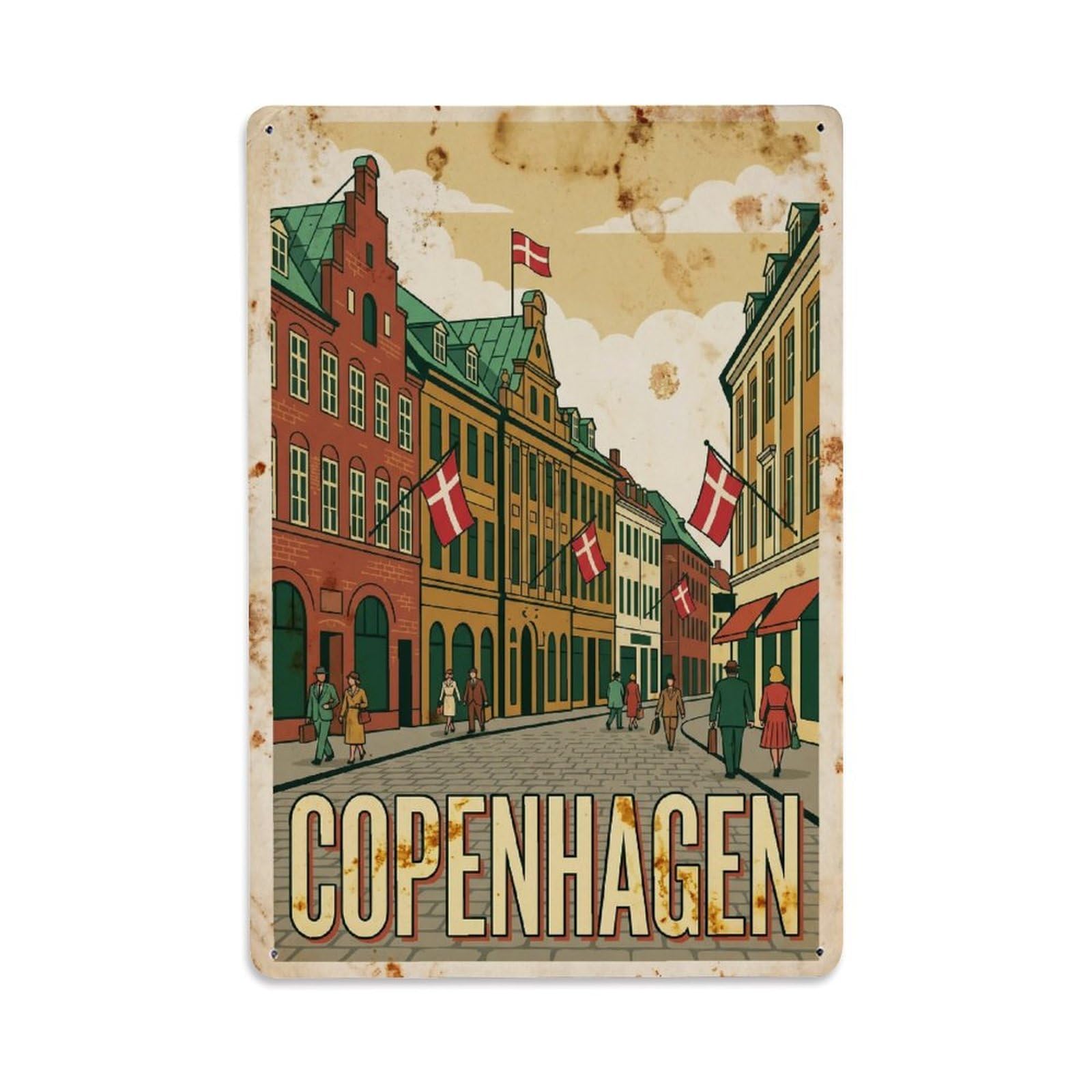 Este 8X12inch Style Vintage Travel Copenhagen Denmark Engaging Metal Tin Sign