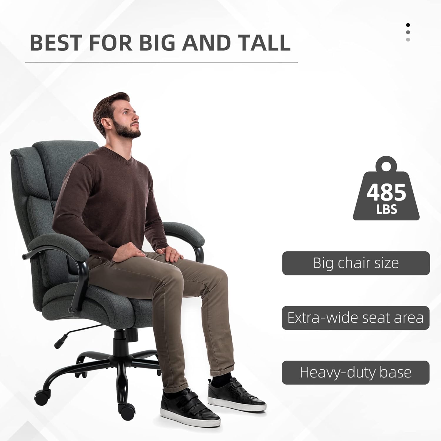 Vinsetto Big and Tall Executive Office Chair 485lbs with Wide Seat, High Back Computer Desk Chair with Tilt, Adjustable Height, Charcoal Gray