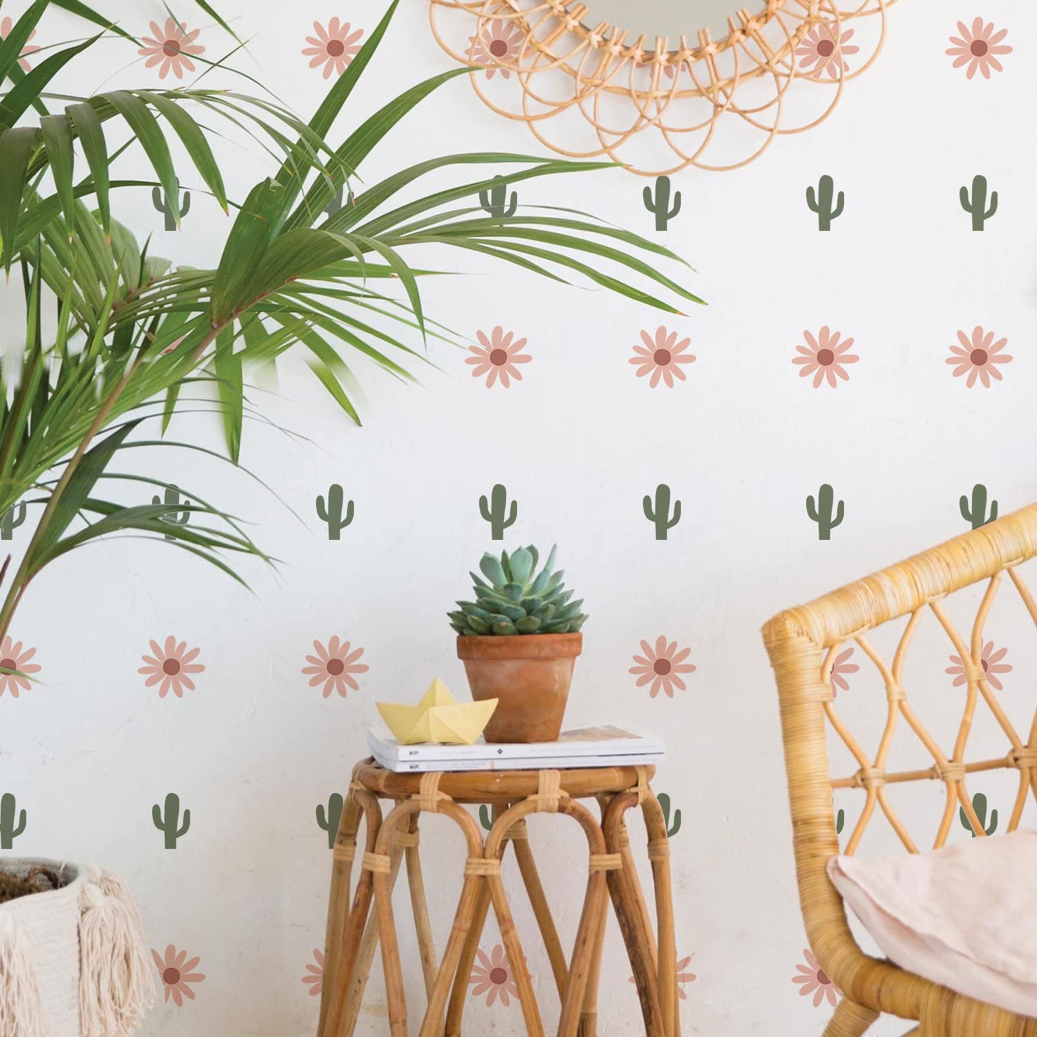 Boho Cactus Flowers Wall Stickers For Kids Diy Decorative Art