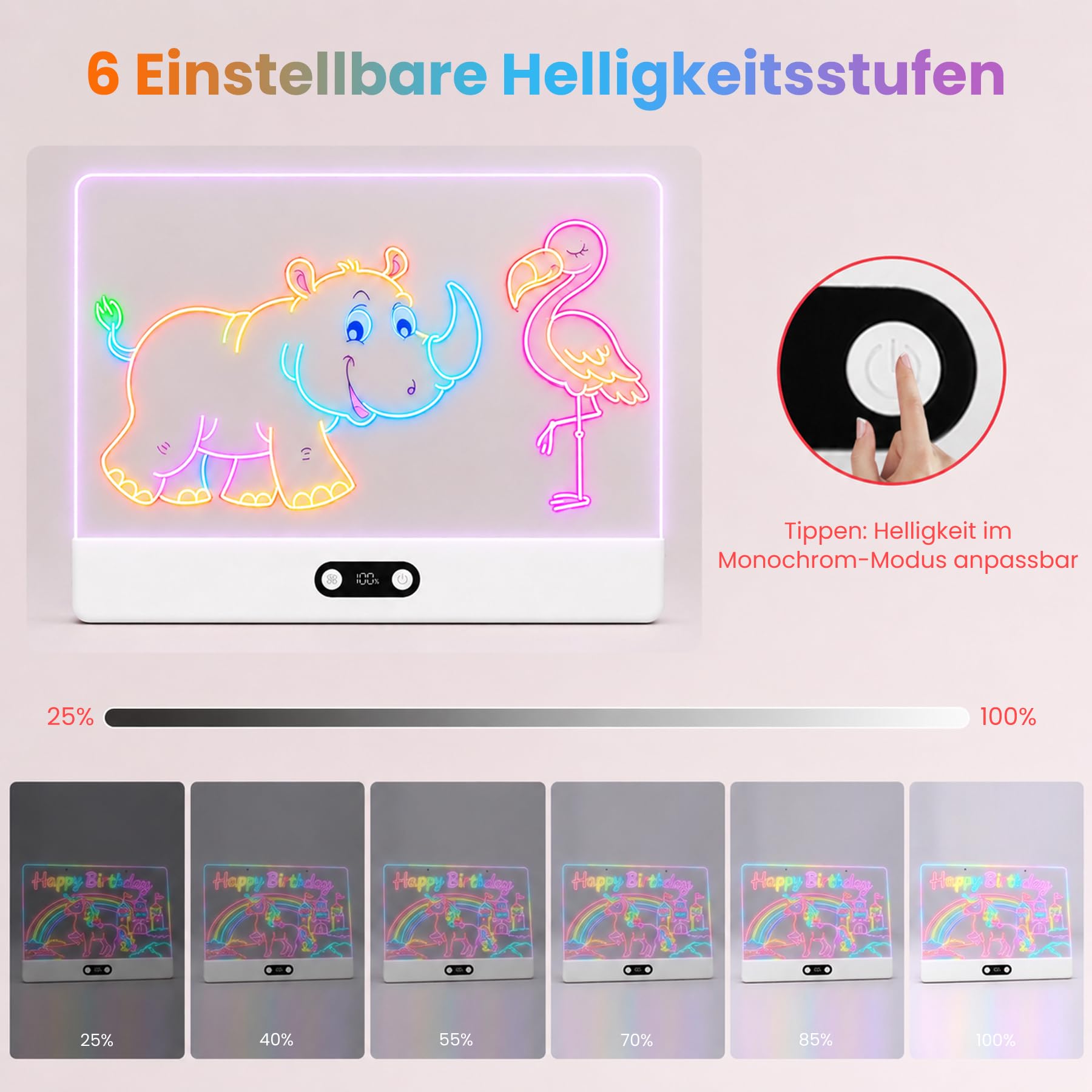 sylvwin LED Zeichenbrett Kinder – Neon Leuchtboard 35×26cm, 8 Farben & 3 Lichtmodi, LED Maltafel Wiederaufladbar, Kreatives Geschenk für Mädchen Teenager ab 6 Jahren Weiß