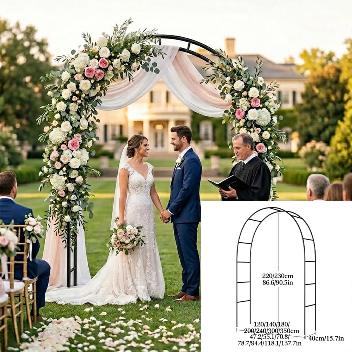 120x220cm 200x230cm Arche de Jardin en Métal, Support Tuteur Treillis pour Plantes Grimpantes Rosiers, Arceau Pergola Gloriette pour Extérieur Décoration de Mariage(Noir,W300 xH220cm)