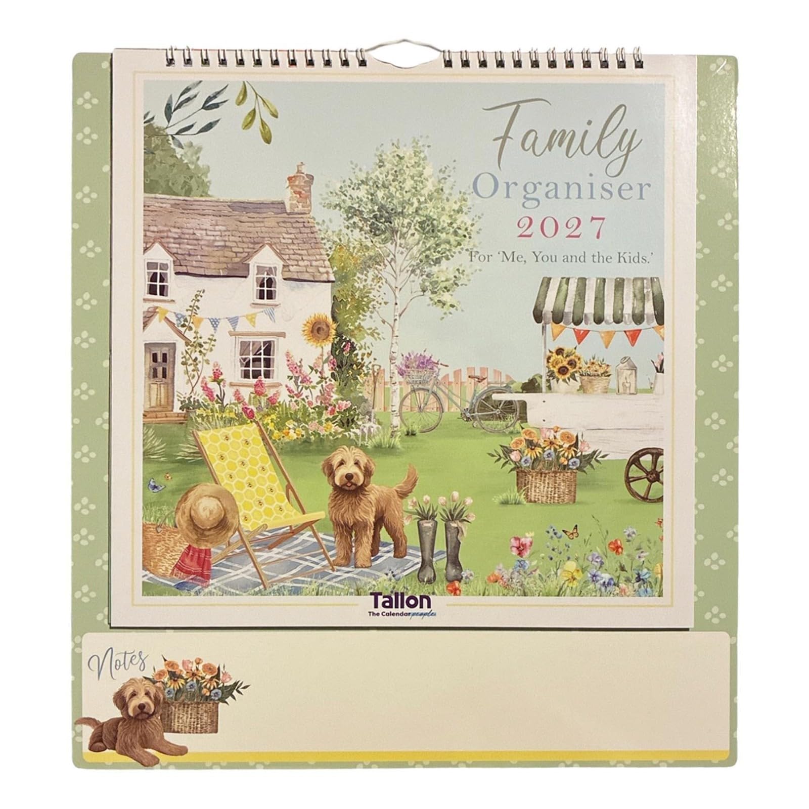 2027 Family Organiser – 3 Column Month to View Hanging Calendar – with Dry Wipe Notes Section - Spiral Bound Home Organiser Planner (Country Gardens 2027)