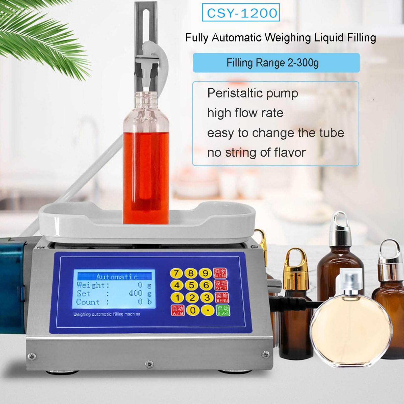 Máquina Automática de Llenado de Líquidos 2-300g, Llenadora con Bomba Peristáltica 1.2L/min con 2 Boquillas - Llenadora Digital de Alta Precisión para Aceites Esenciales, Perfumes & Frascos Pequeños