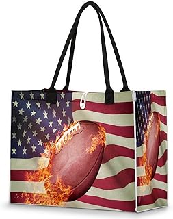 Sacola feminina – Sacola reutilizável de futebol americano com alças, bola grande, bolsa de ombro, bolsa de trabalho, bolsa de praia, bolsa de mão, bolsa de trabalho, sacola resistente para praia, compras, trabalho, viagens, Multicor