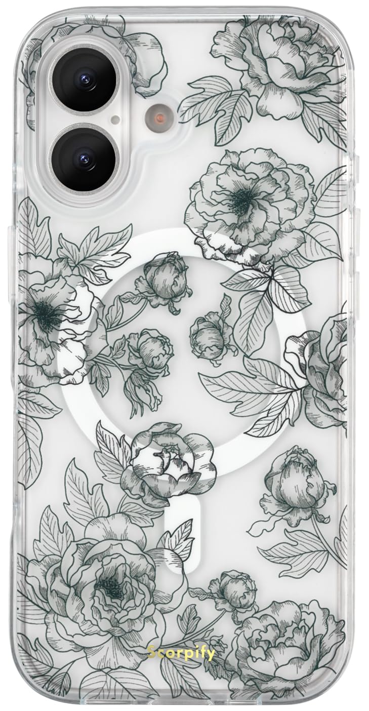 SCORPIFY for iPhone 17 Case [Compatible with MagSafe] with Matte Queen of Flower Floral Design, Cute Clear Magnetic Phone Cover for Women Girls, [Non Yellowing] Black Slim Bumper