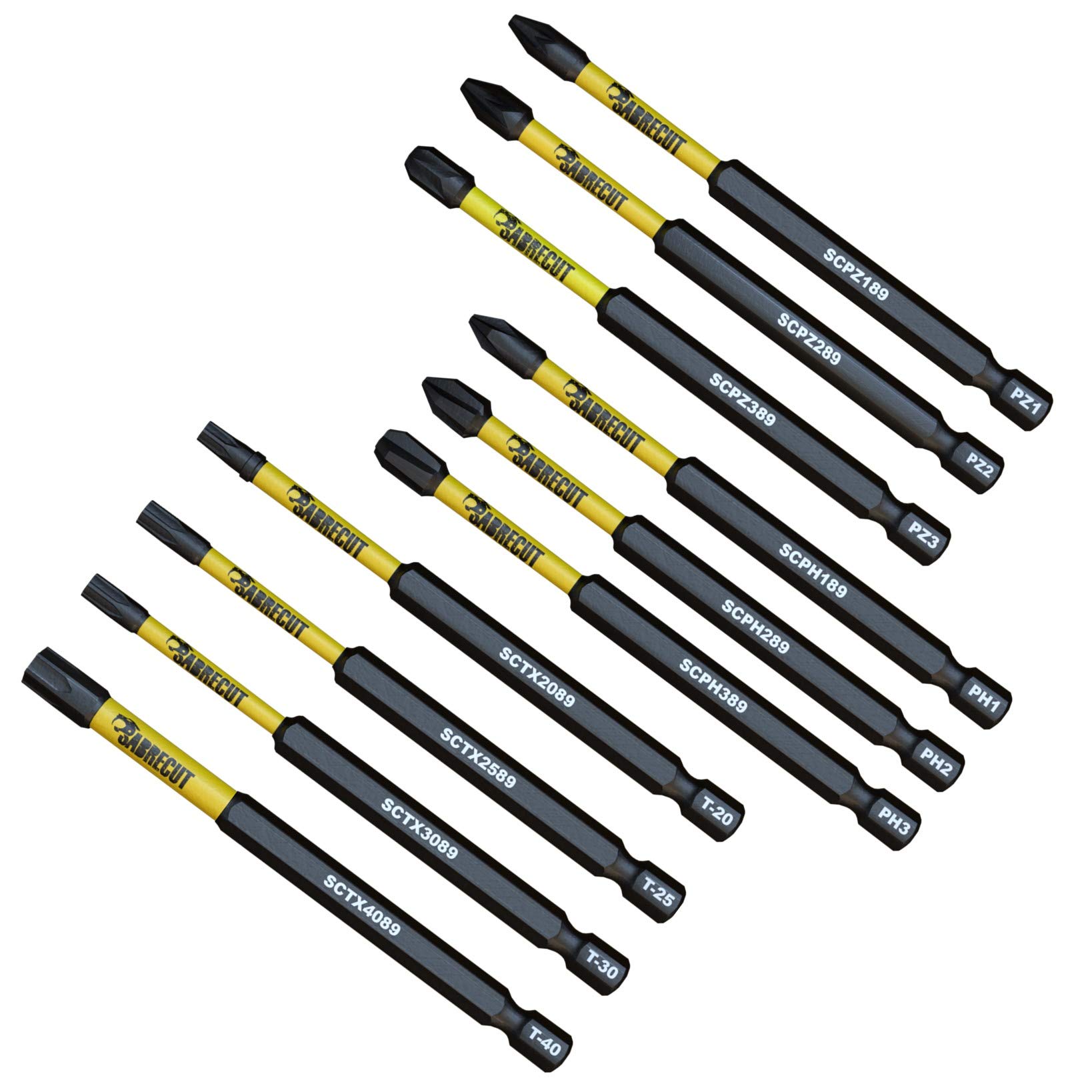 10 x SabreCut SCRK89 89 mm PZ1 PZ2 PZ3 PH1 PH2 PH3 TX20 TX25 TX30 TX40 Set di punte per cacciavite a impatto magnetico Pozi Pozidriv Phillips Torx compatibile con Dewalt Milwaukee Bosch Makita ecc.