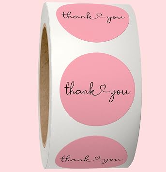 1.5 inches 500 Pink Thank You Stickers || Dispenser Box | Unique Desing Thank You Stickers Roll | Great for Thank You Cards, Wedding Favors, Birthday, Baby Shower, Mailing Bags.