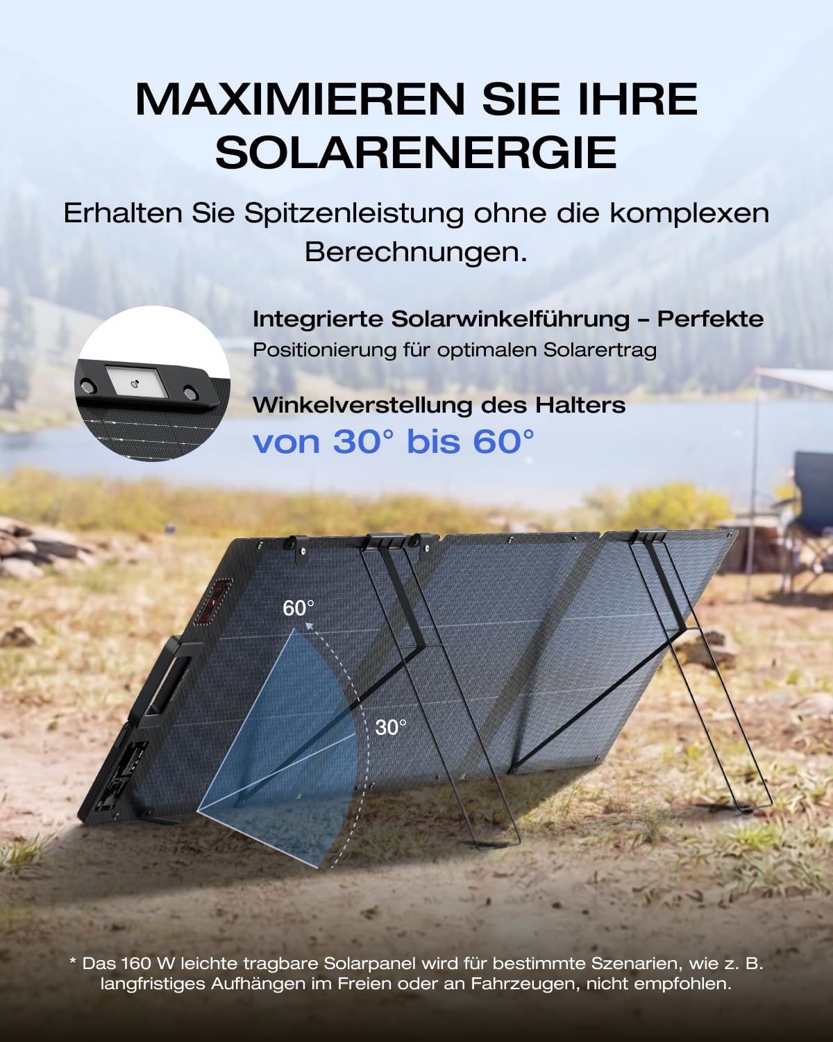 ECOFLOW 160W Solarpanel, bifaziales N-Typ Solarmodul, bis zu 25% Wirkungsgrad, IP68, Standfuß, XT60-Kabel