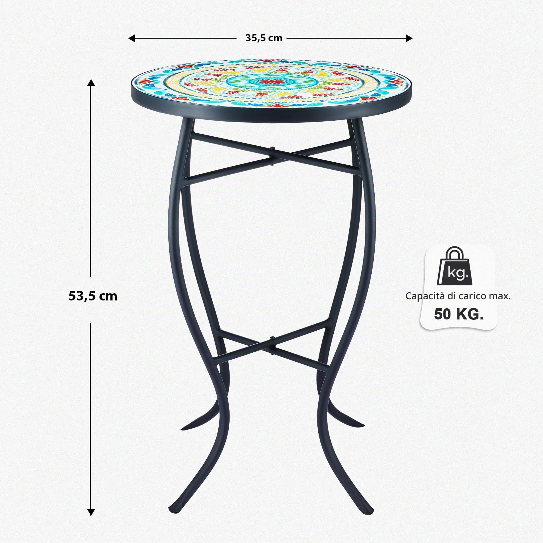 VONLUCE Tavolino Rotondo da Giardino, Supporto per Piante, Tavolo Mosaico con Piano in Piastrelle di Ceramica da 35,5 cm, Mobili da Esterno, Tavolino da Caffè per Casa e Giardino (Multicolore)