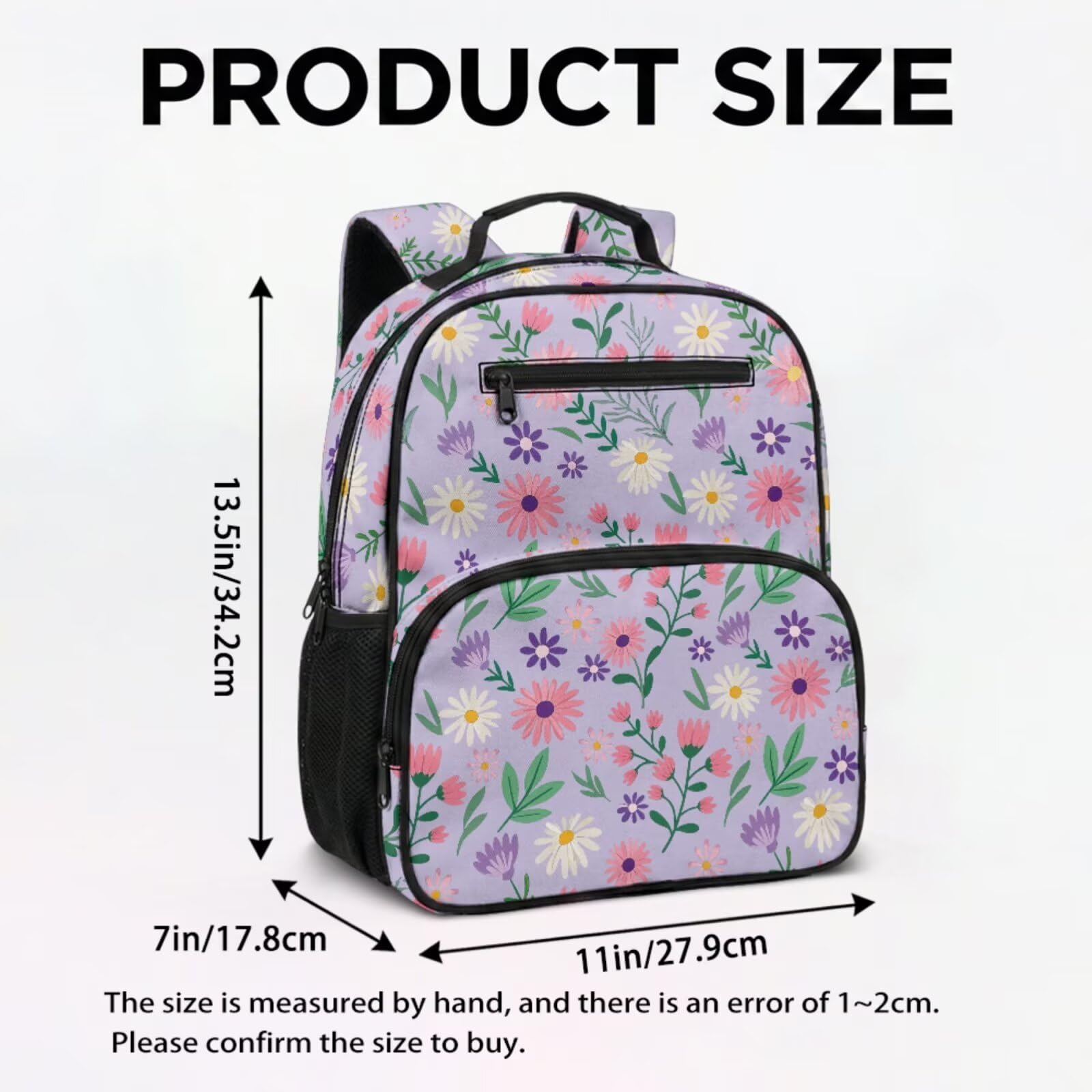 COEQINE Mochila personalizada para niños de 6 a 7 años con fiambrera, mochila escolar preescolar para niñas de 4 a 5 años, Flor morada mixta floral, M, Diseñador