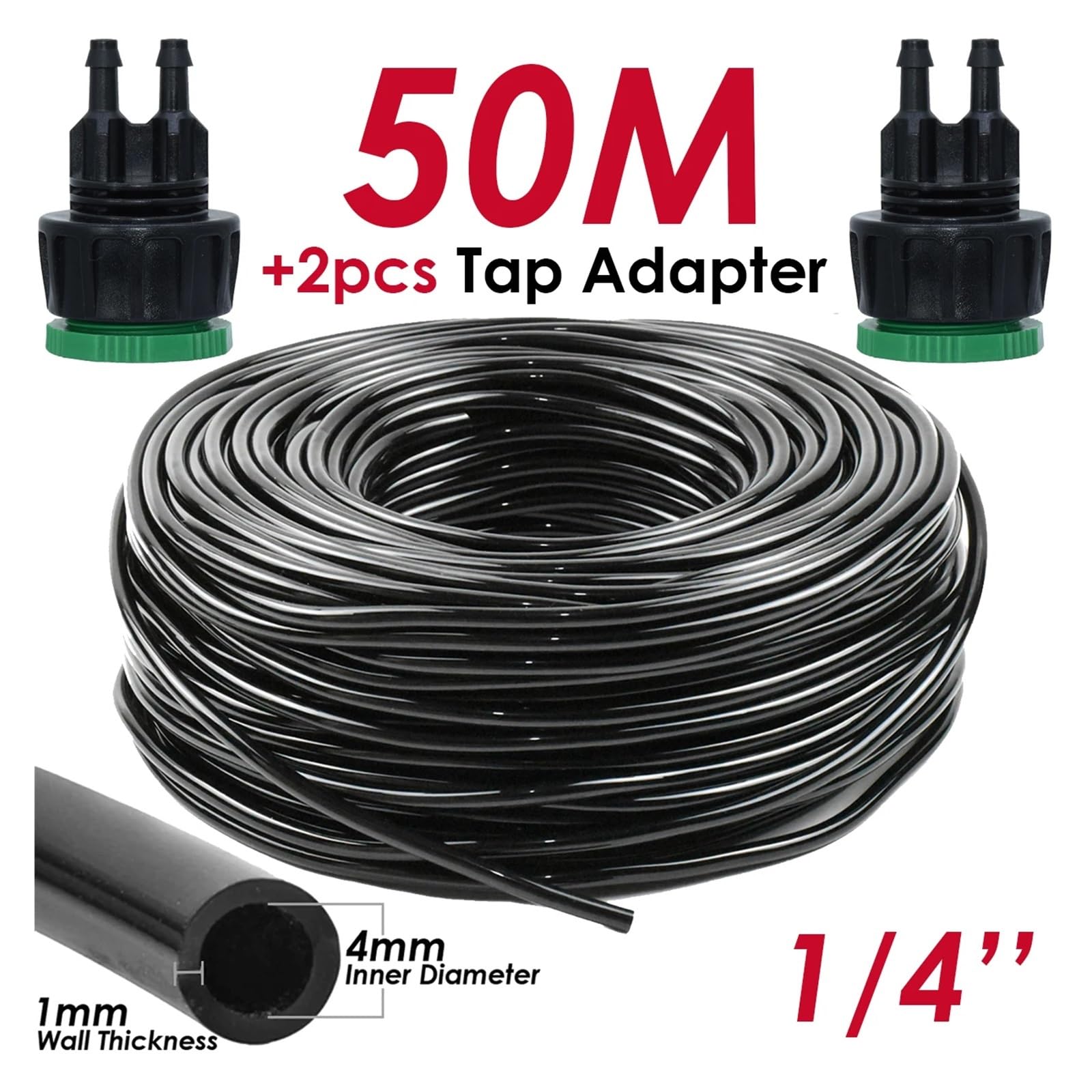 Manguera de riego SPRYCLE de 5 m-50 m (1/4 de pulgada) for jardín, de PVC de 4/7 mm, for microgoteo, for balcón, aspersor, césped e invernadero.(SPL11-KIT09-50M)