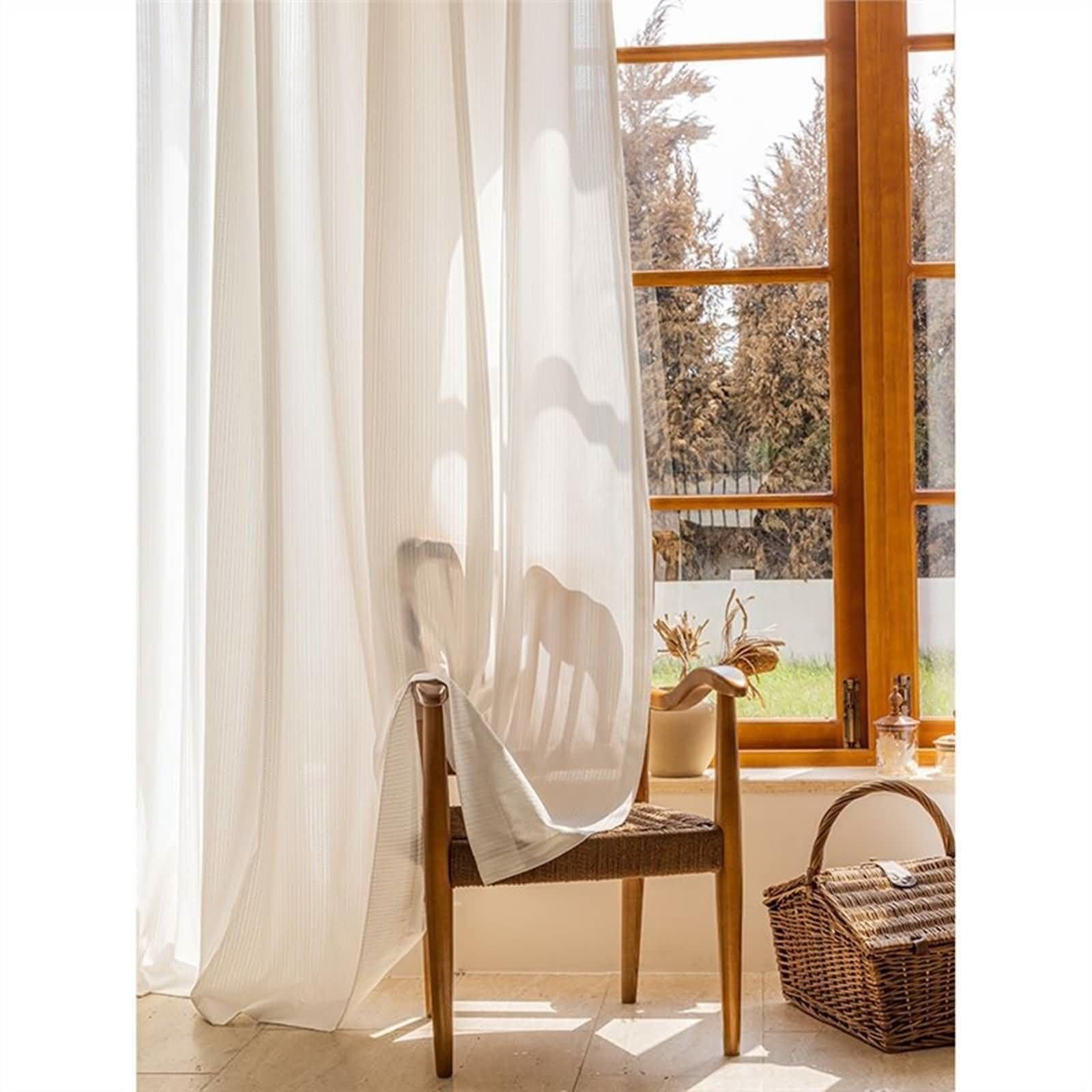 Firanki białe, półprzezroczyste, na przelotkach, do pokoju młodzieżowego, z woalu, żakardowe, do salonu, sypialni, zestaw 2 sztuk, 132 x 115 cm x 115 cm (szer. x wys.)