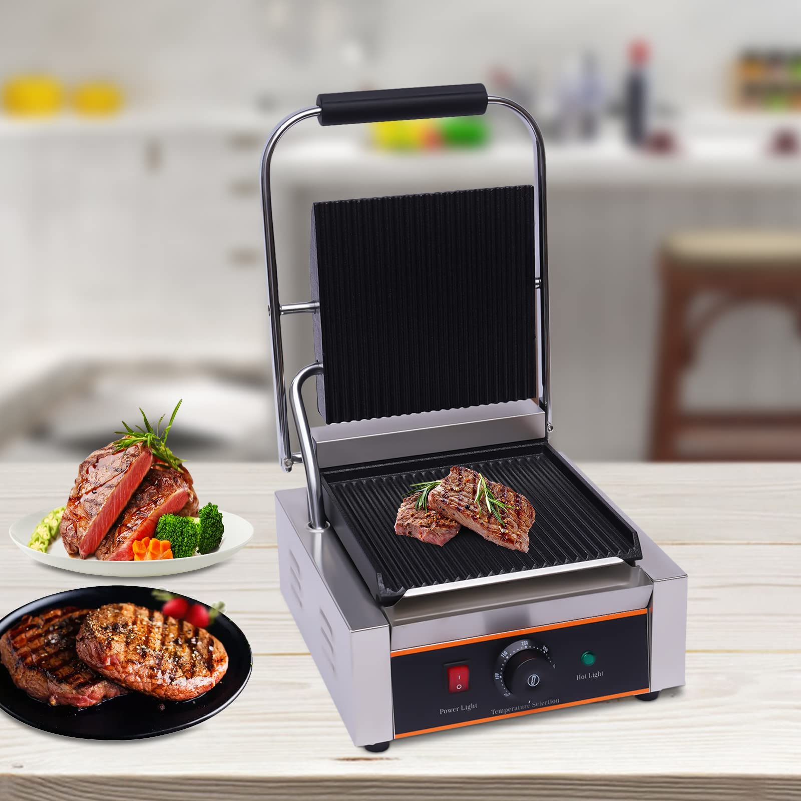 1800W Kontaktgrill Abnehmbare Platten Plattengriller Toaster, Sandwich Grill Toaster mit Temperaturkontrolle, Edelstahl Sandwichtoaster für Steak, Toast & Vegetables, 180º Öffnung