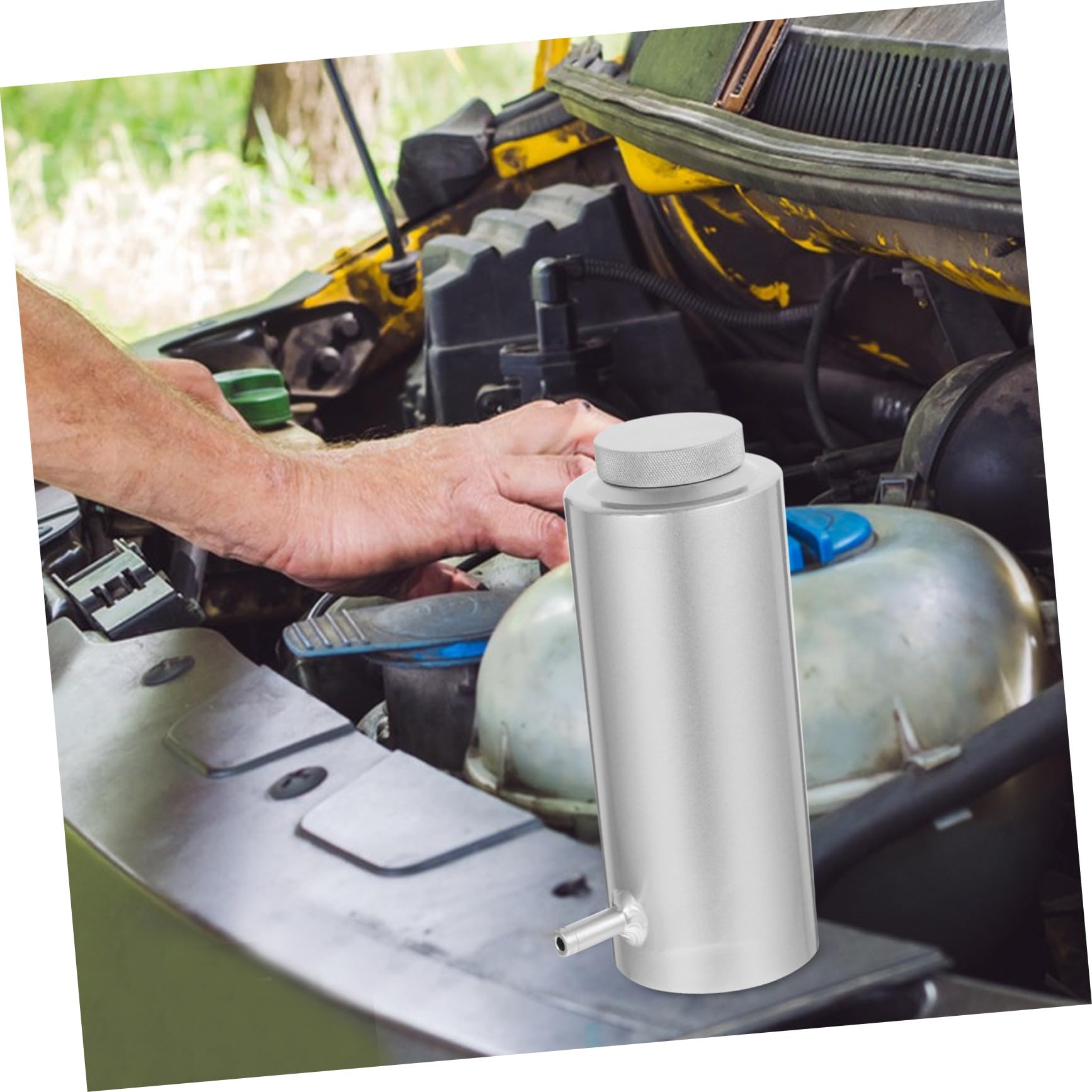 Amosfun Tanque de Expansión de Refrigerante de Aluminio 800 Ml para Coche, Tapa Antifuga y Diseño Moderno