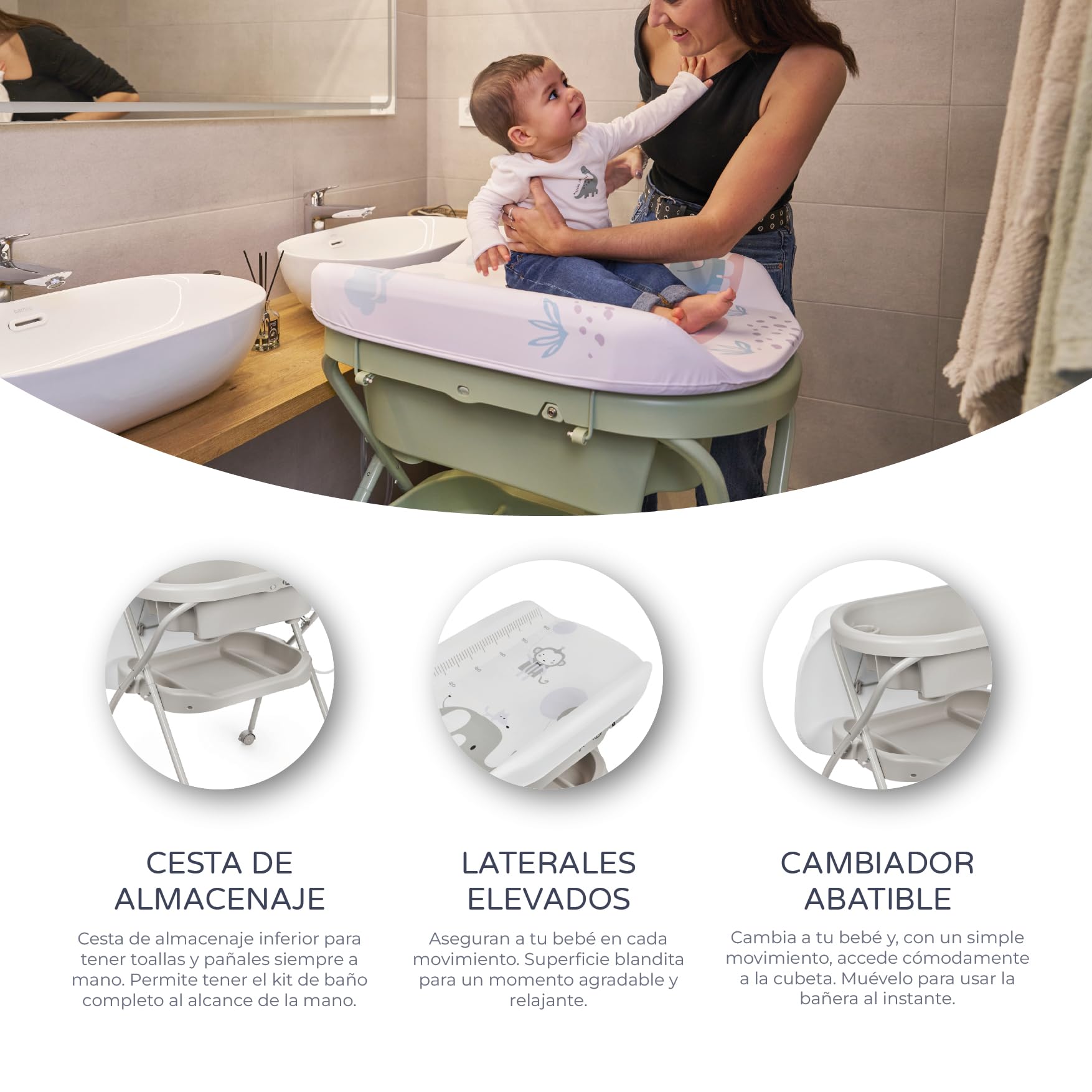 MS BabyWorld – BUBBLE – Bañera Ergonómica para Bebé con Patas | Cambiador Impermeable Acolchado | Cierre Compacto | Organizador | 4 Ruedas con Frenos