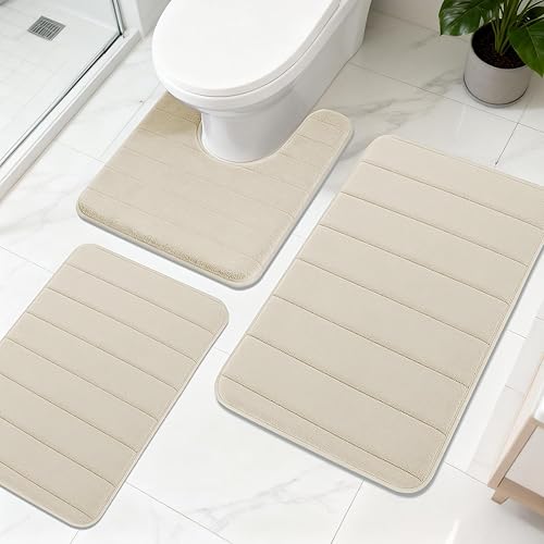 Bathroom Rugs Sets 3 Pieces Ultra Soft High Density Foam
