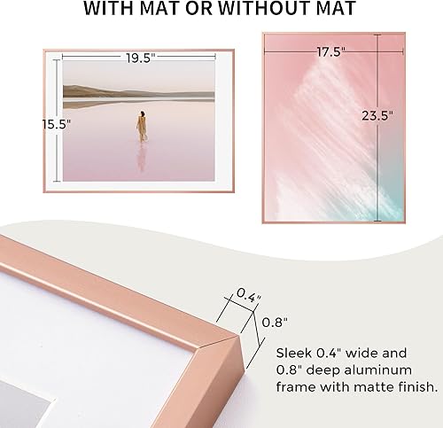 Miniatura 410 de Fun Memories Portarretratos de metal de 16 x 20 pulgadas con paspartú de 11 x 14 pulgadas, acabado de aluminio cepillado, parte delantera de vidrio