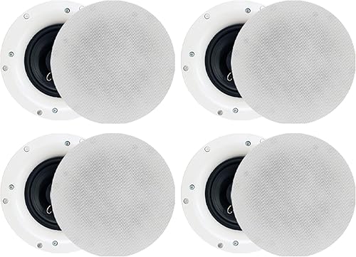 Vaiyer Juego de 4 altavoces sin marco de 5.25 pulgadas, 8 ohmios y 200 vatios, montaje empotrado en la pared en el techo de 2 vías de graves medios,