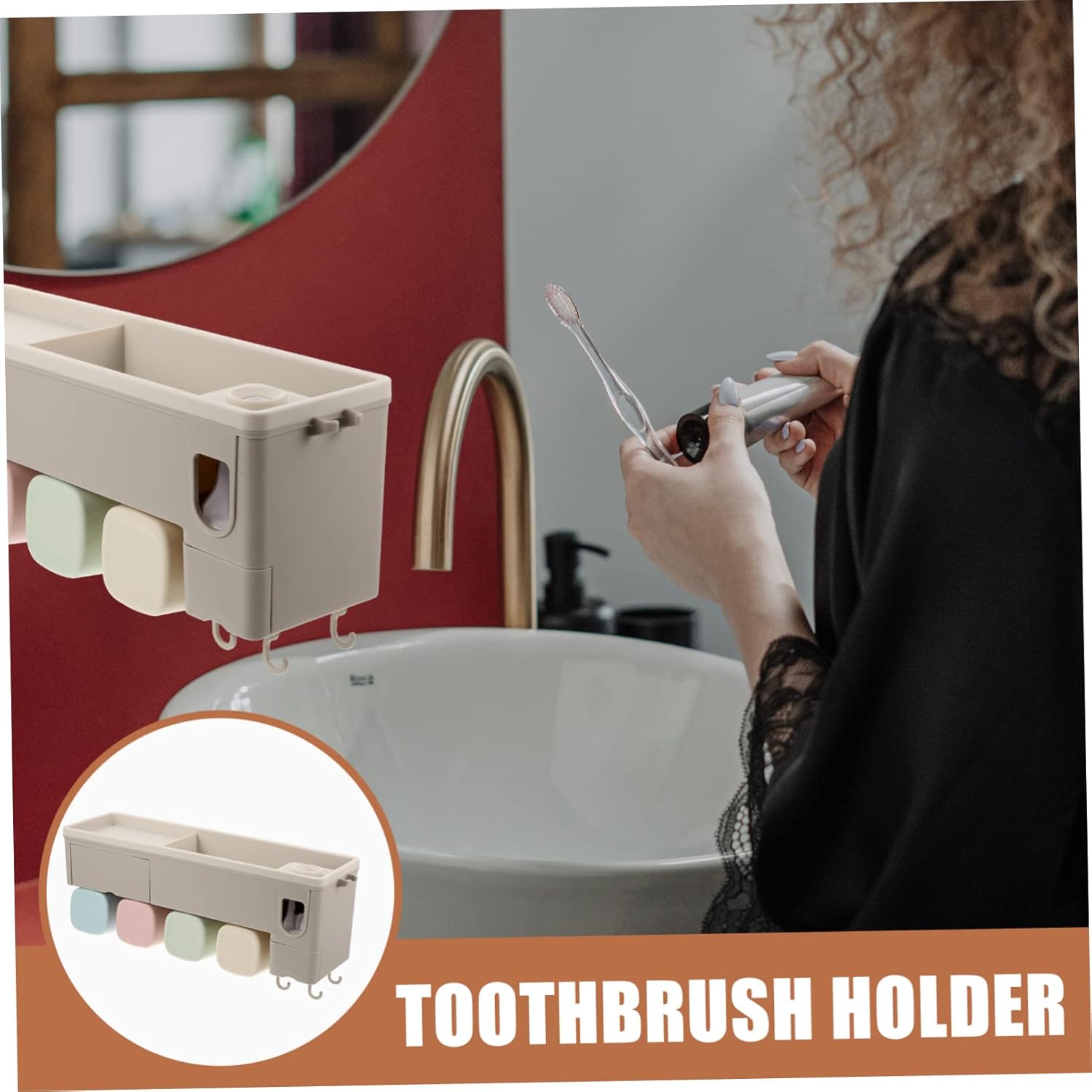 Wall-Mounted Toothbrush Holder Automatic Toothpaste Dispenser Punch-Free Bathroom Rack Multifunctional Organizer for Family Use Easy Installation Space-Saving Design