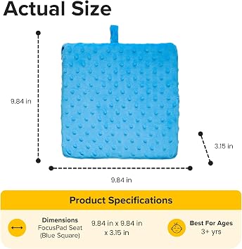 Special Needs Essentials FocusPad Vibrating Sensory Seat Cushion - Wiggle Seat & Foot Fidget for Kids and Adults with ADHD or Autism, Classroom & Home | Blue Textured Square