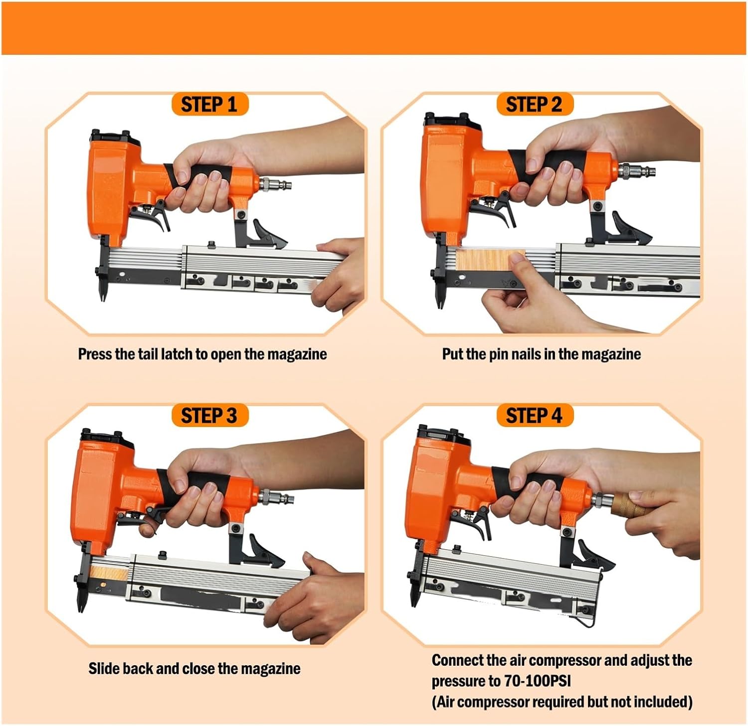 AALLYN Pneumatic Decorative Stapler P630 23 Pneumatic Headless Micro Pin Nailer Gun Fits 10-30mm Leg Length Nails