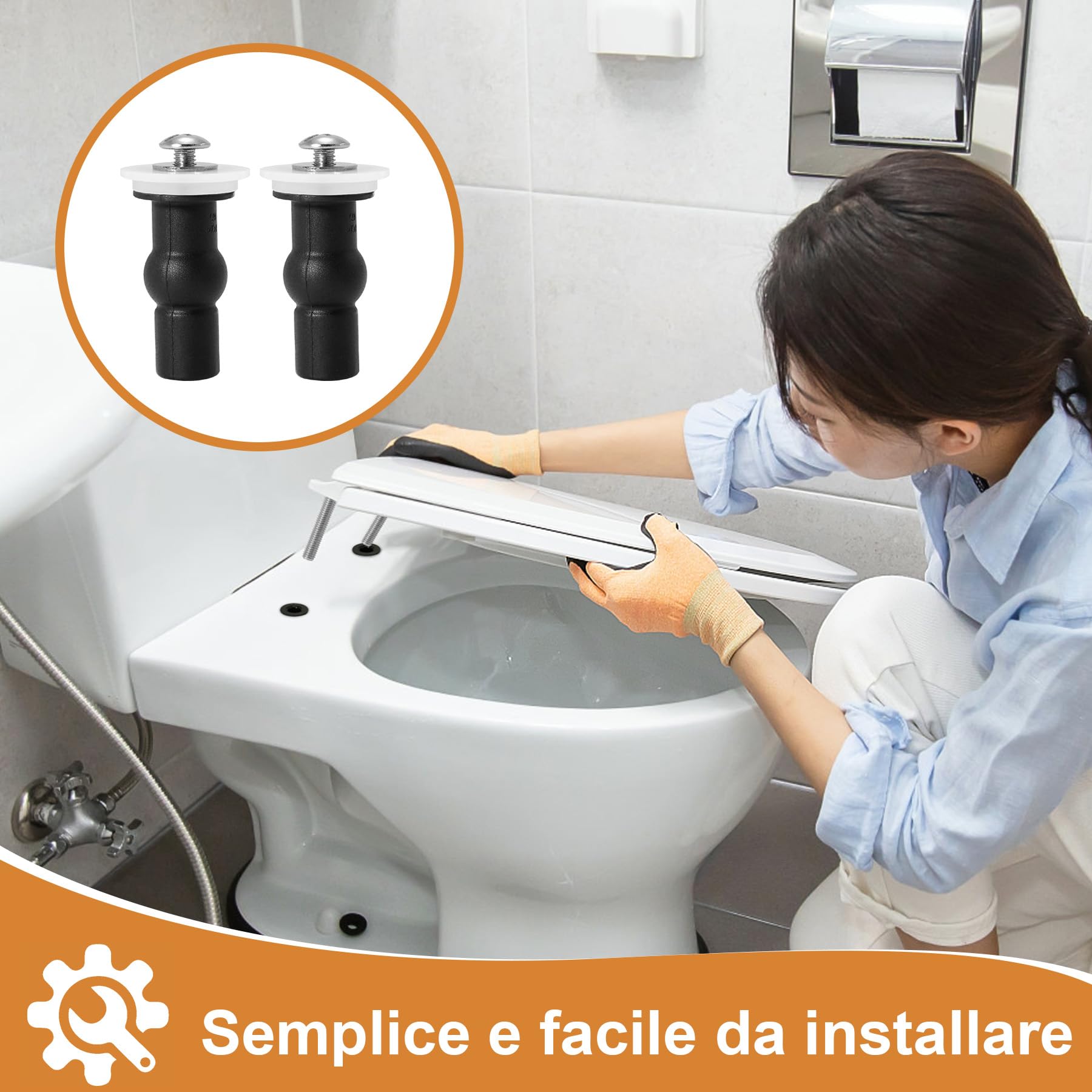 8 Pezzi Kit Fissaggio Universale per Sedile WC, Viti per Tavoletta WC con Gomma Espandibile e Acciaio Inox 304, Set di Ricambio per Cerniere Copriwater, Adatto per Fori 14-18mm