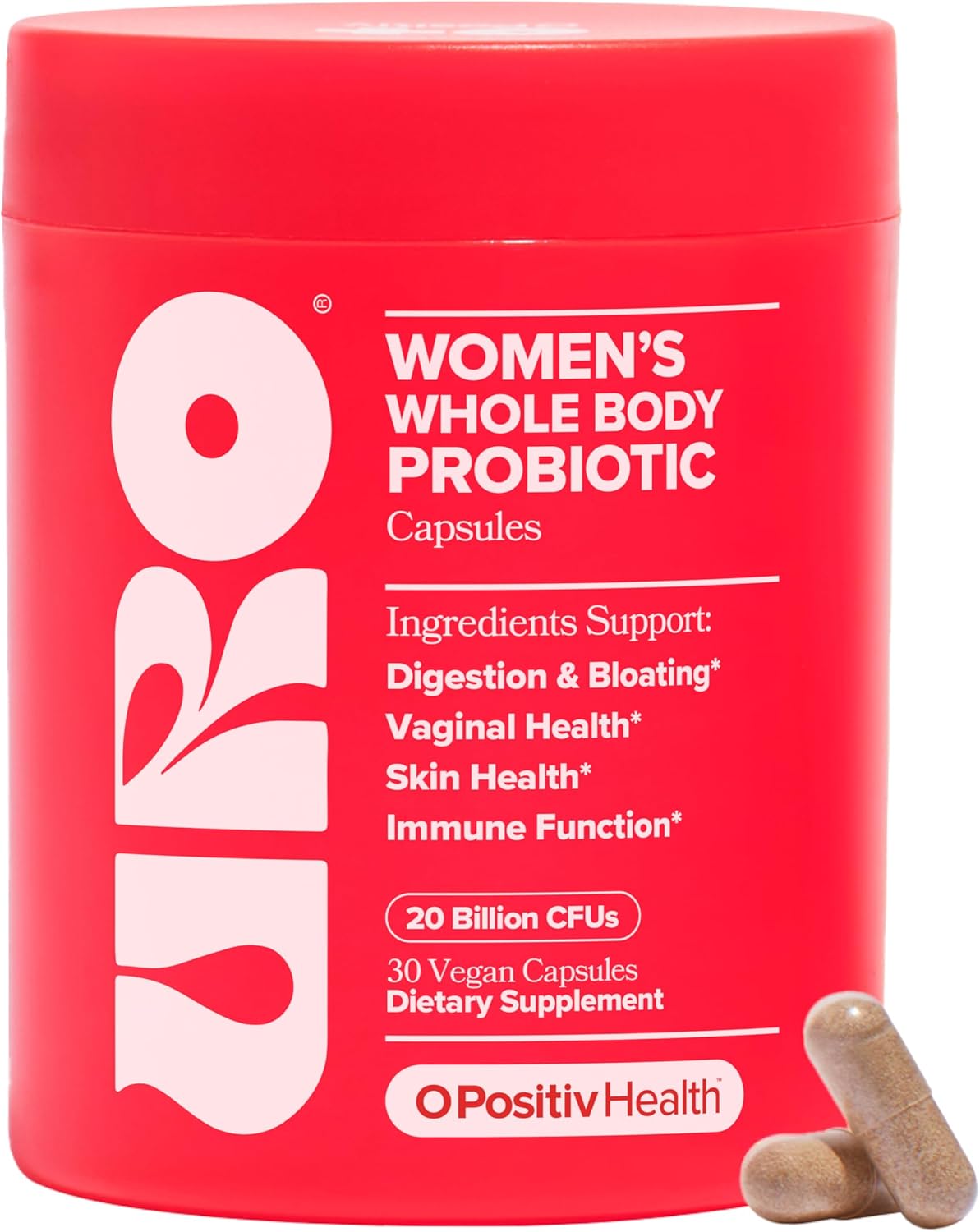 O Positiv URO Women’s Probiotic – All-in-one Probiotic for Women – Vaginal, Gut, Skin, and Oral Microbiome Health – 20B+ CFUs, Licorice Root, Dandelion – Non-GMO, Vegan, Gluten-Free – 30 Capsules